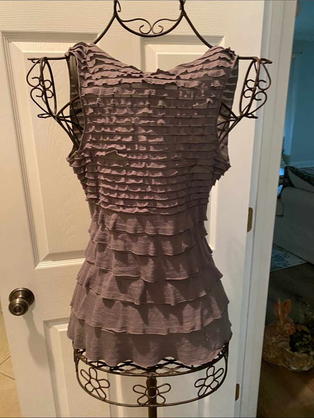 Layered Ruffle Tank Top in Gray - Picture 2 of 3